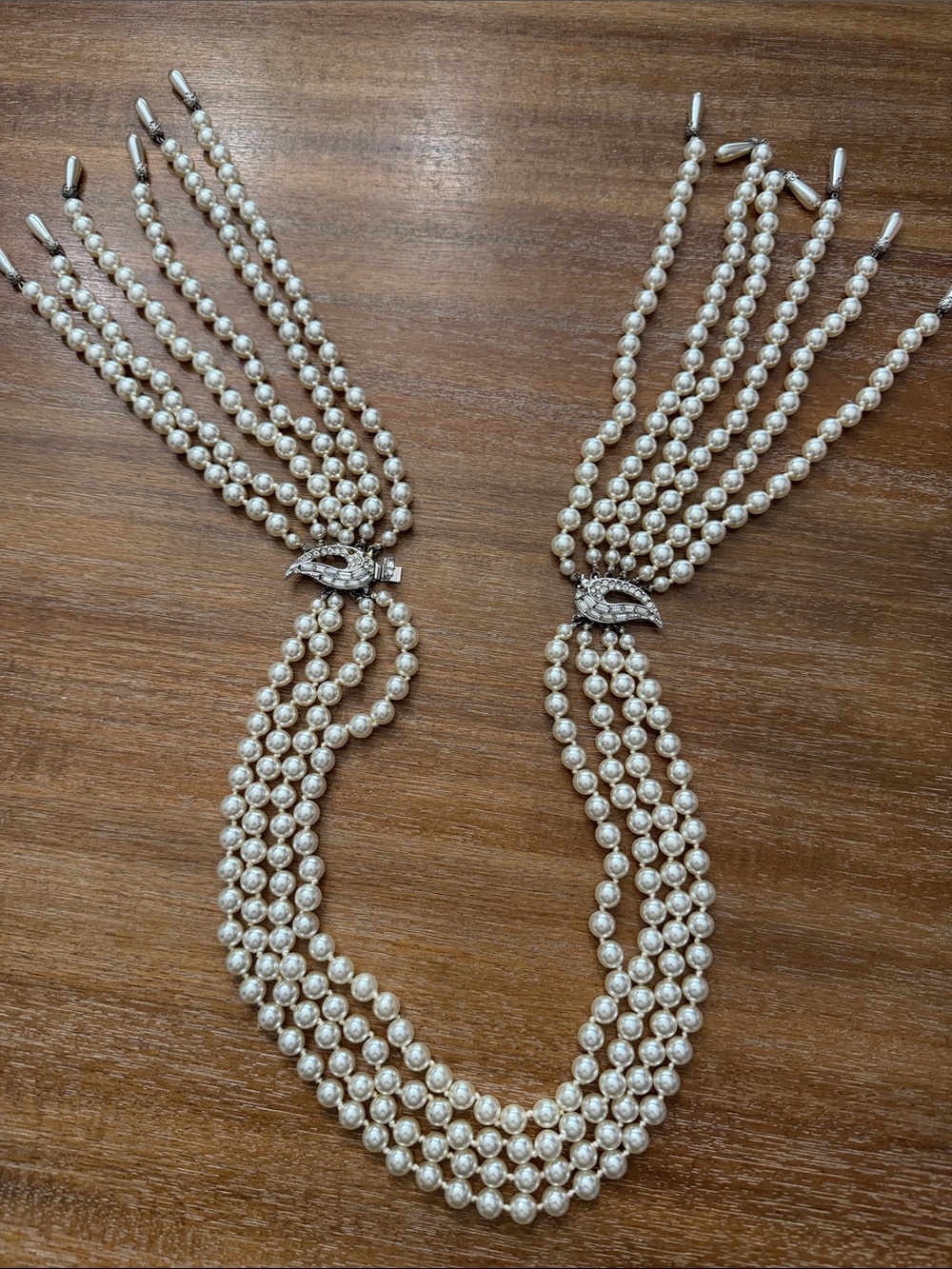 Multi-Strand Pearl Necklace with Decorative Clasp - Ivory Pearls